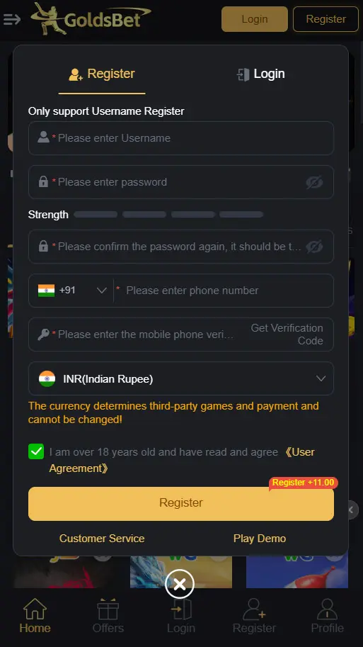 Registration Process casino GOLDSBET